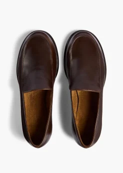 Khaite Flats-Miles Loafer in Vintage Brown Leather