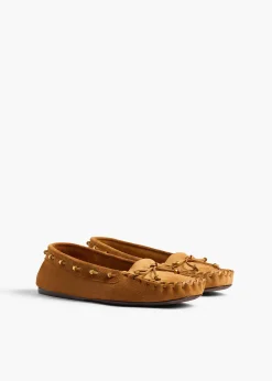 Khaite Flats-Milly Flat in Caramel Suede