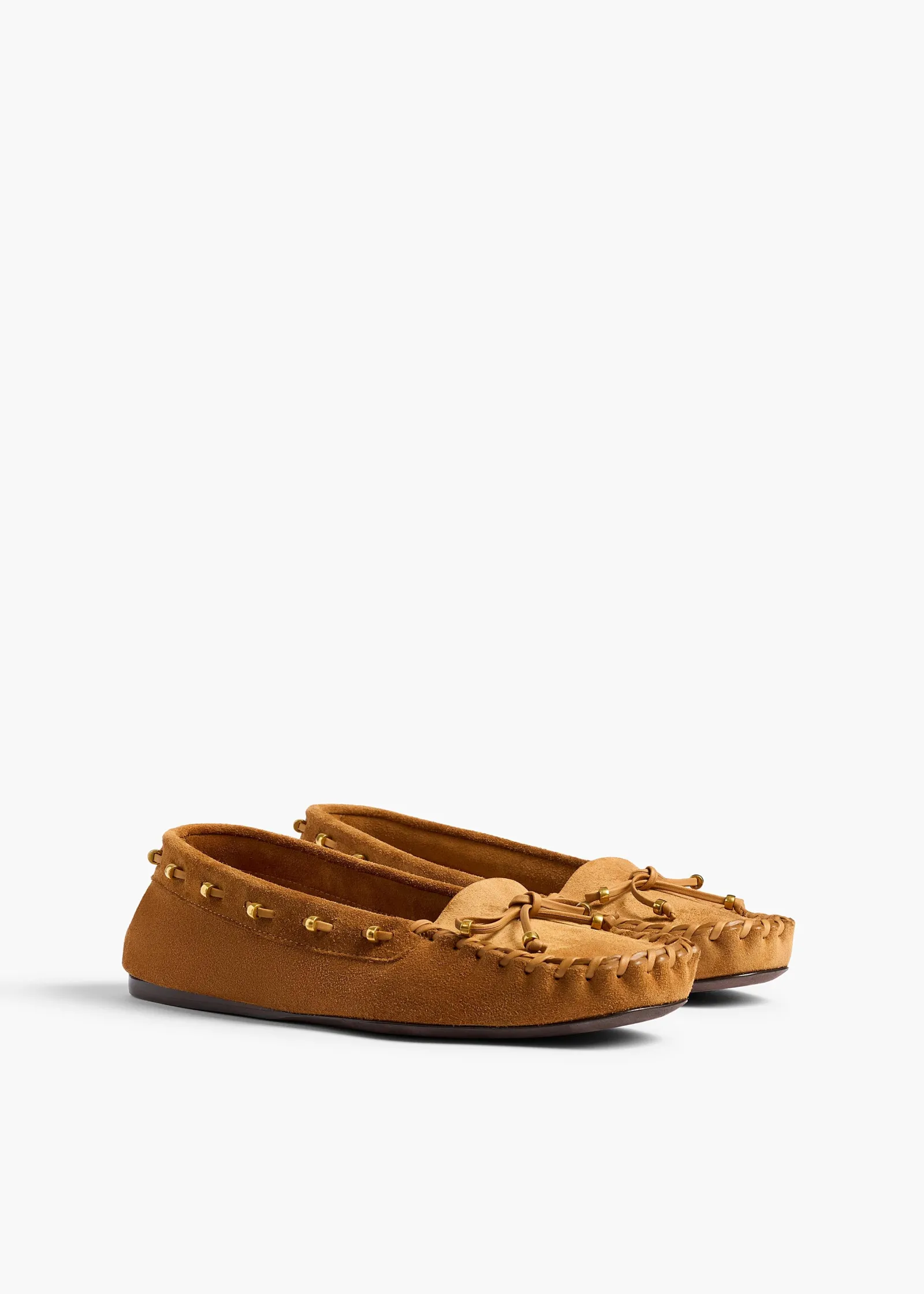 Khaite Flats-Milly Flat in Caramel Suede
