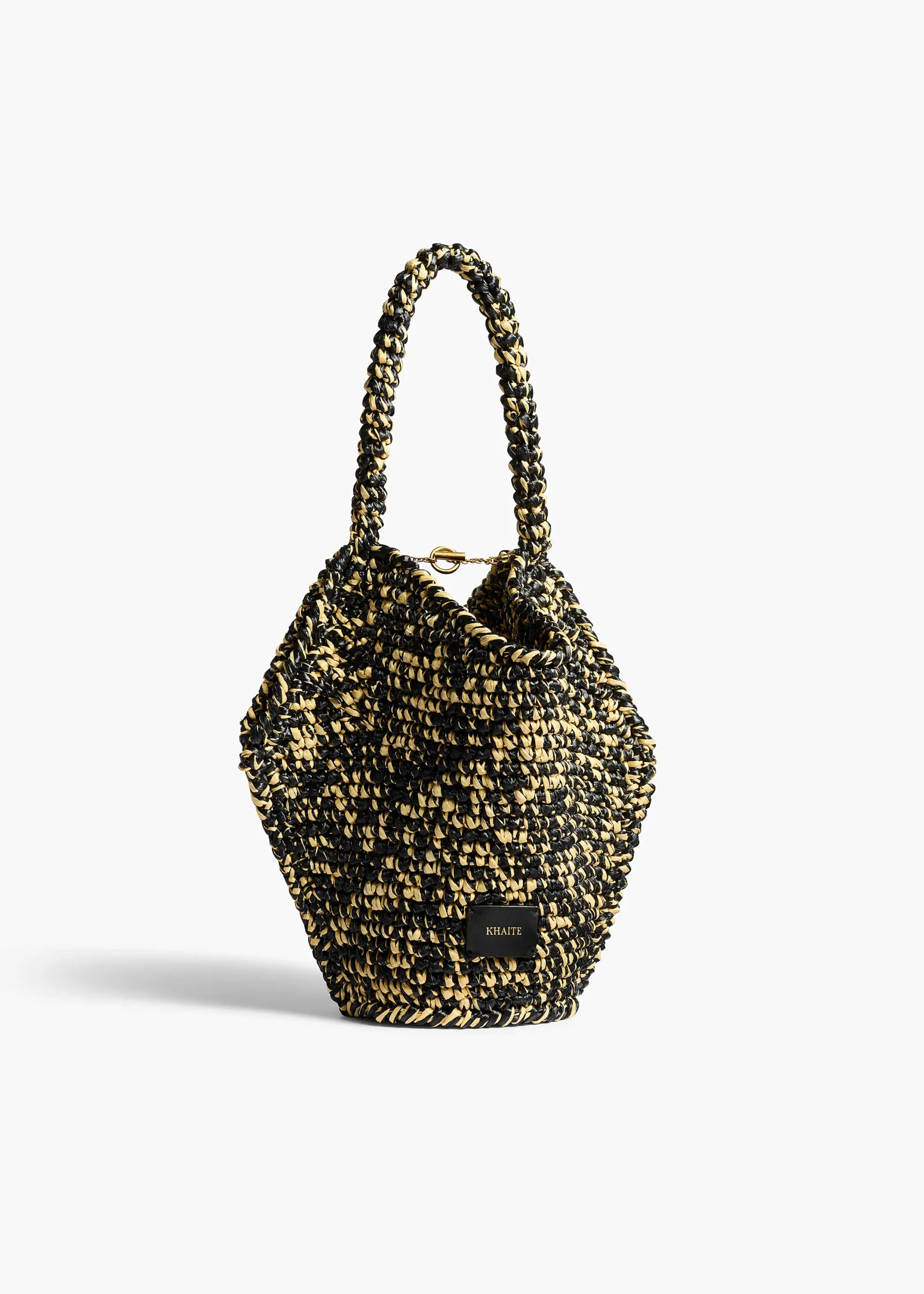 Khaite Totes-Mini Lotus Tote in Black and White Raffia