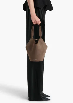 Khaite Top Handle-Mini Lotus Tote in Cedar Suede