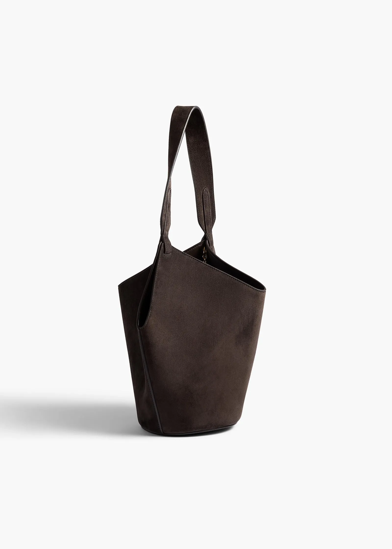Khaite Top Handle|Totes-Mini Lotus Tote in Dark Brown Suede