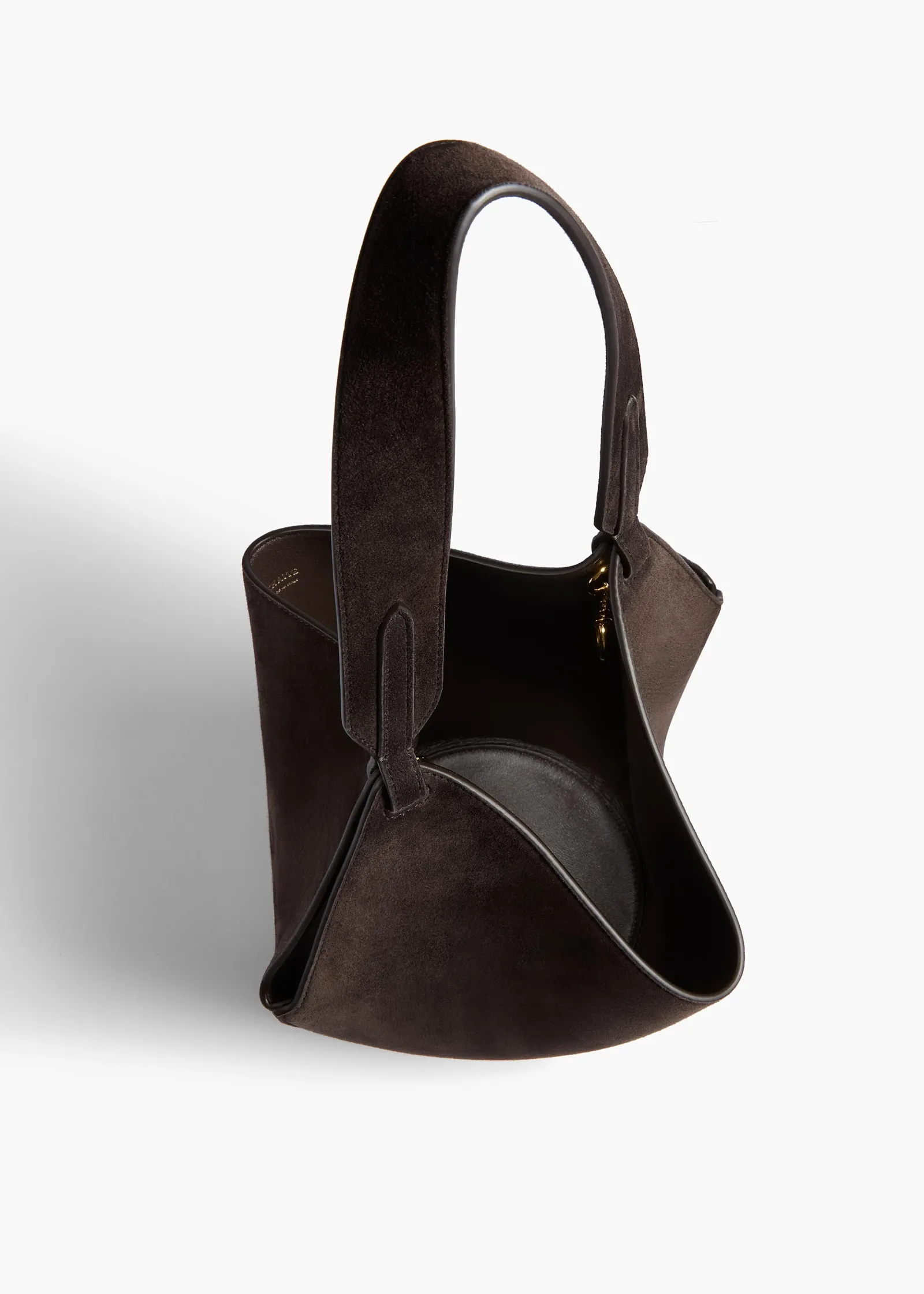 Khaite Top Handle|Totes-Mini Lotus Tote in Dark Brown Suede
