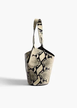 Khaite Top Handle|Totes-Mini Lotus Tote in Natural Python-Embossed Leather