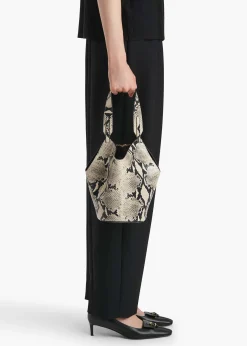 Khaite Top Handle|Totes-Mini Lotus Tote in Natural Python-Embossed Leather
