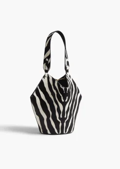 Khaite Top Handle|Totes-Mini Lotus Tote in Zebra Print Haircalf and Black Suede