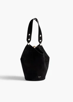 Khaite Top Handle|Totes-Mini Lotus Tote in Zebra Print Haircalf and Black Suede