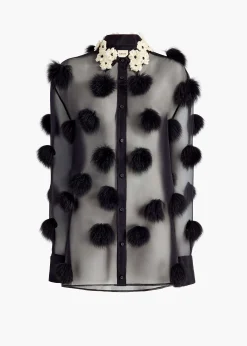 Khaite Shirts & Tops-Naomi Top in Black with Fur Dot Embroidery