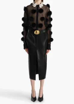 Khaite Shirts & Tops-Naomi Top in Black with Fur Dot Embroidery
