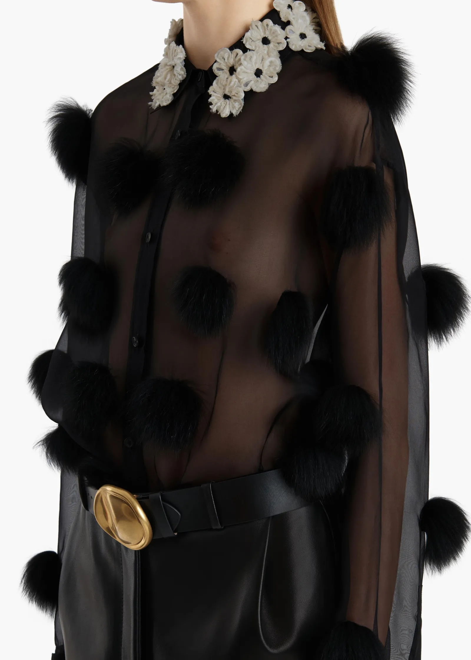 Khaite Shirts & Tops-Naomi Top in Black with Fur Dot Embroidery