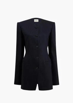 Khaite Leather|Jackets-Naran Jacket in Navy and White Stripe