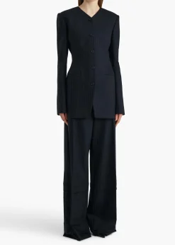 Khaite Leather|Jackets-Naran Jacket in Navy and White Stripe