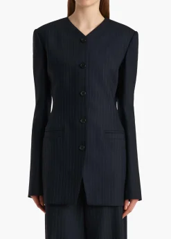 Khaite Leather|Jackets-Naran Jacket in Navy and White Stripe