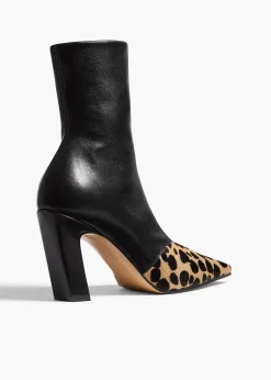 Khaite Boots-Nevada Stretch High Boot in Black Leather with Hyena Print Haircalf