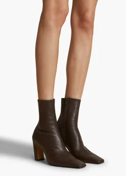 Khaite Boots-Nevada Stretch High Boot in Dark Brown Nappa Leather
