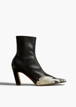 Khaite Boots-Nevada Stretch High Boot in Black with Natural Python-Embossed Leather