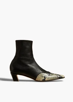 Khaite Boots-Nevada Stretch Low Boot in Black with Natural Python-Embossed Leather