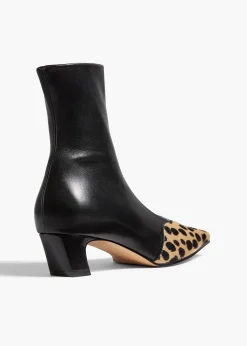 Khaite Boots-Nevada Stretch Low Boot in Black Leather with Hyena Print Haircalf