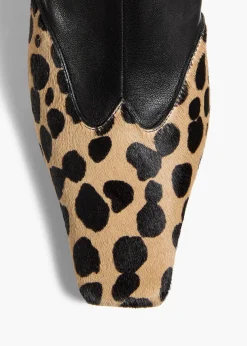 Khaite Boots-Nevada Stretch Low Boot in Black Leather with Hyena Print Haircalf