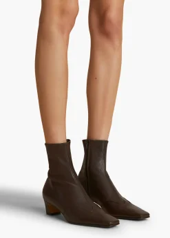 Khaite Boots-Nevada Stretch Low Boot in Dark Brown Nappa Leather