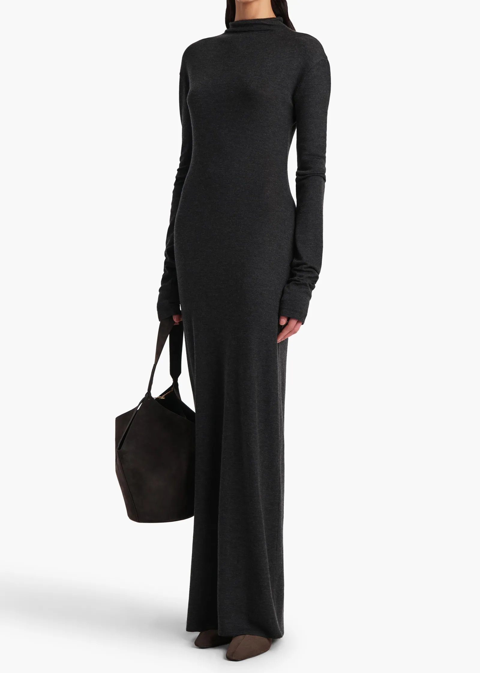 Khaite Dresses-Norla Dress in Charcoal Silk Cashmere Jersey