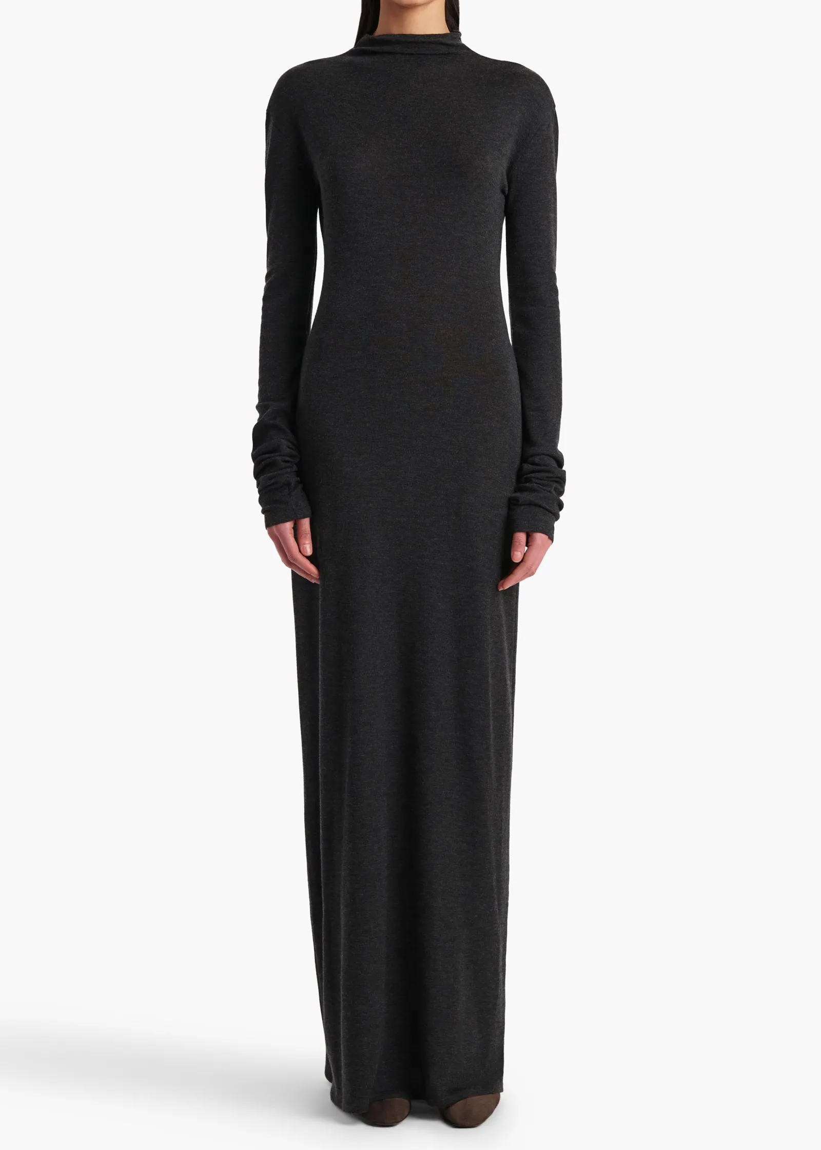 Khaite Dresses-Norla Dress in Charcoal Silk Cashmere Jersey