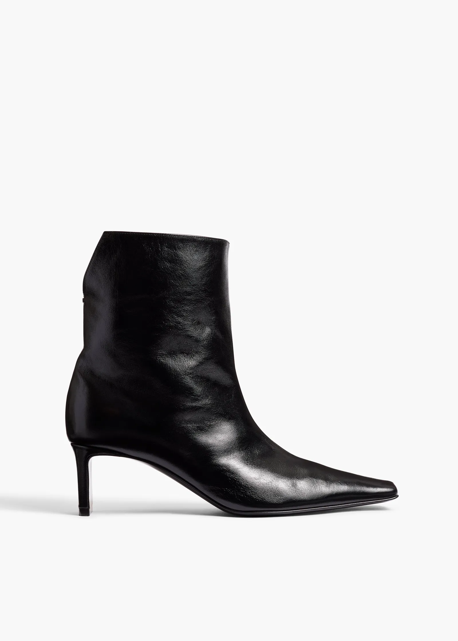 Khaite Boots-Ona Ankle Boot in Black Glazed Leather