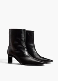 Khaite Boots-Ona Ankle Boot in Black Glazed Leather