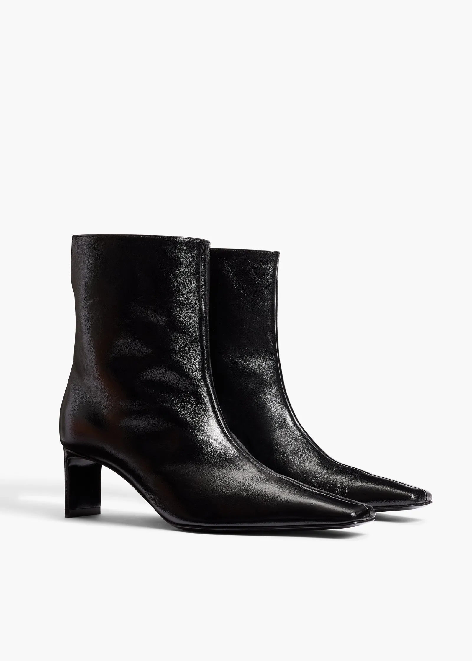 Khaite Boots-Ona Ankle Boot in Black Glazed Leather