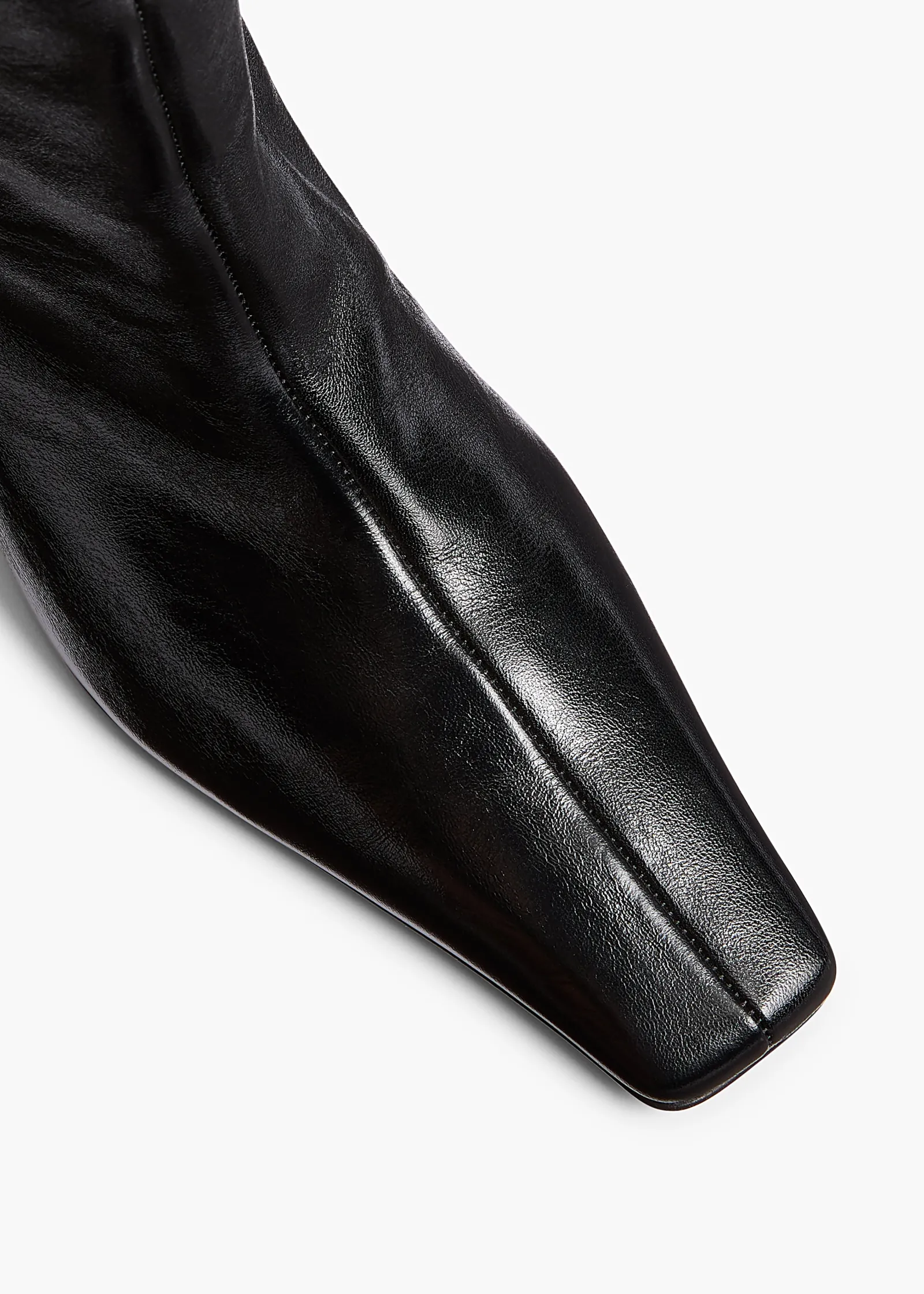 Khaite Boots-Ona Ankle Boot in Black Glazed Leather