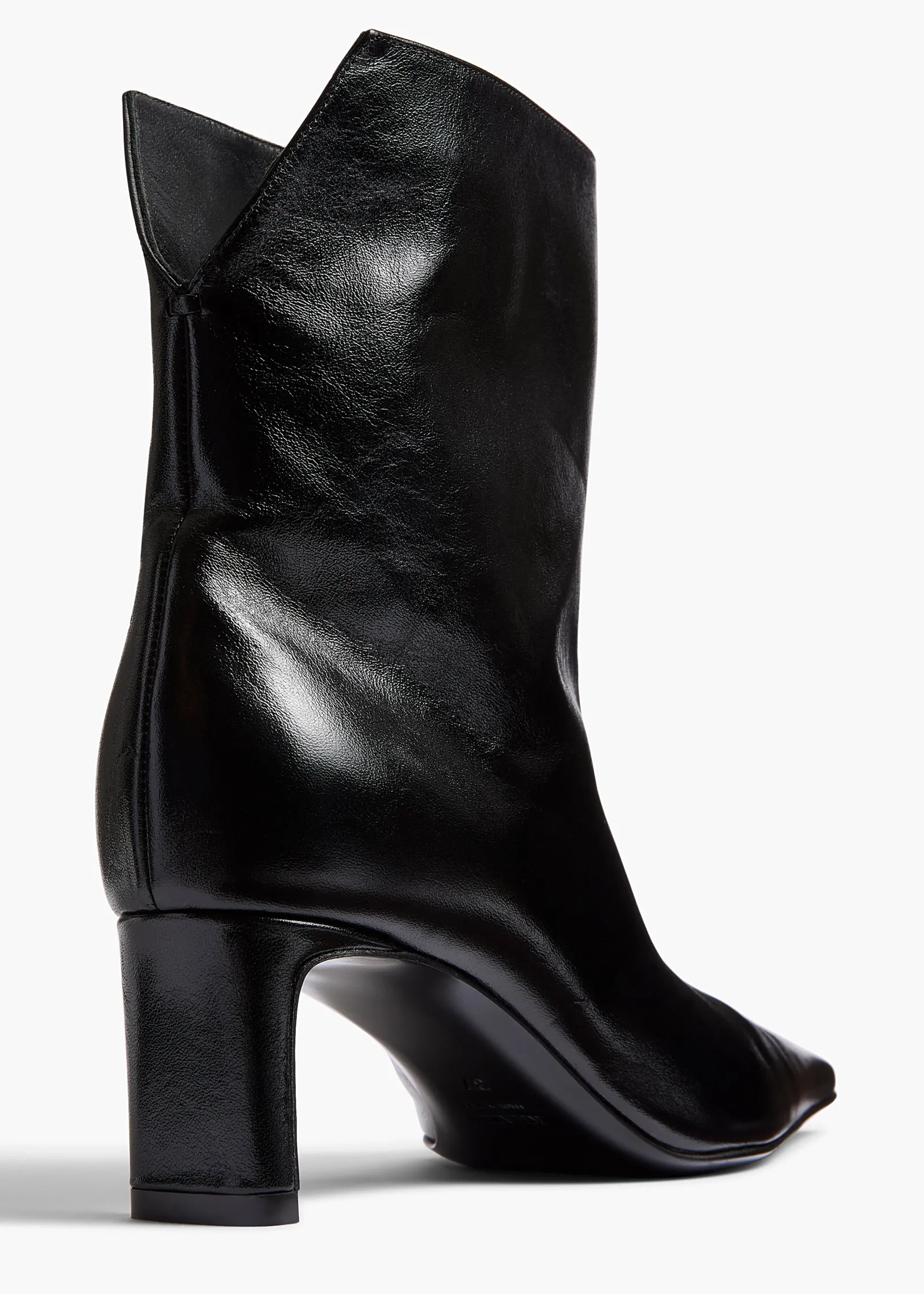 Khaite Boots-Ona Ankle Boot in Black Glazed Leather