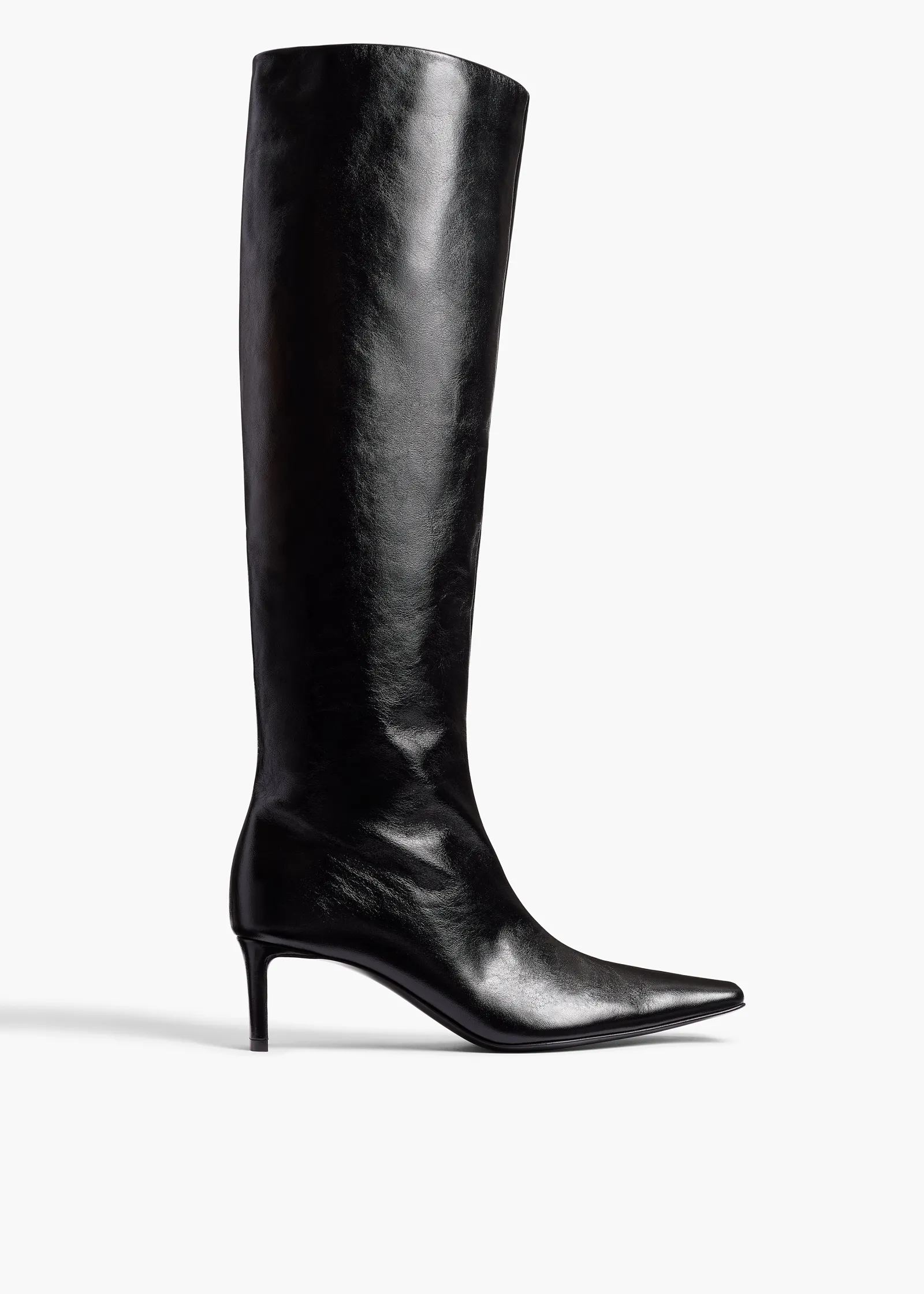 Khaite Boots-Ona Knee-High Boot in Black Glazed Leather