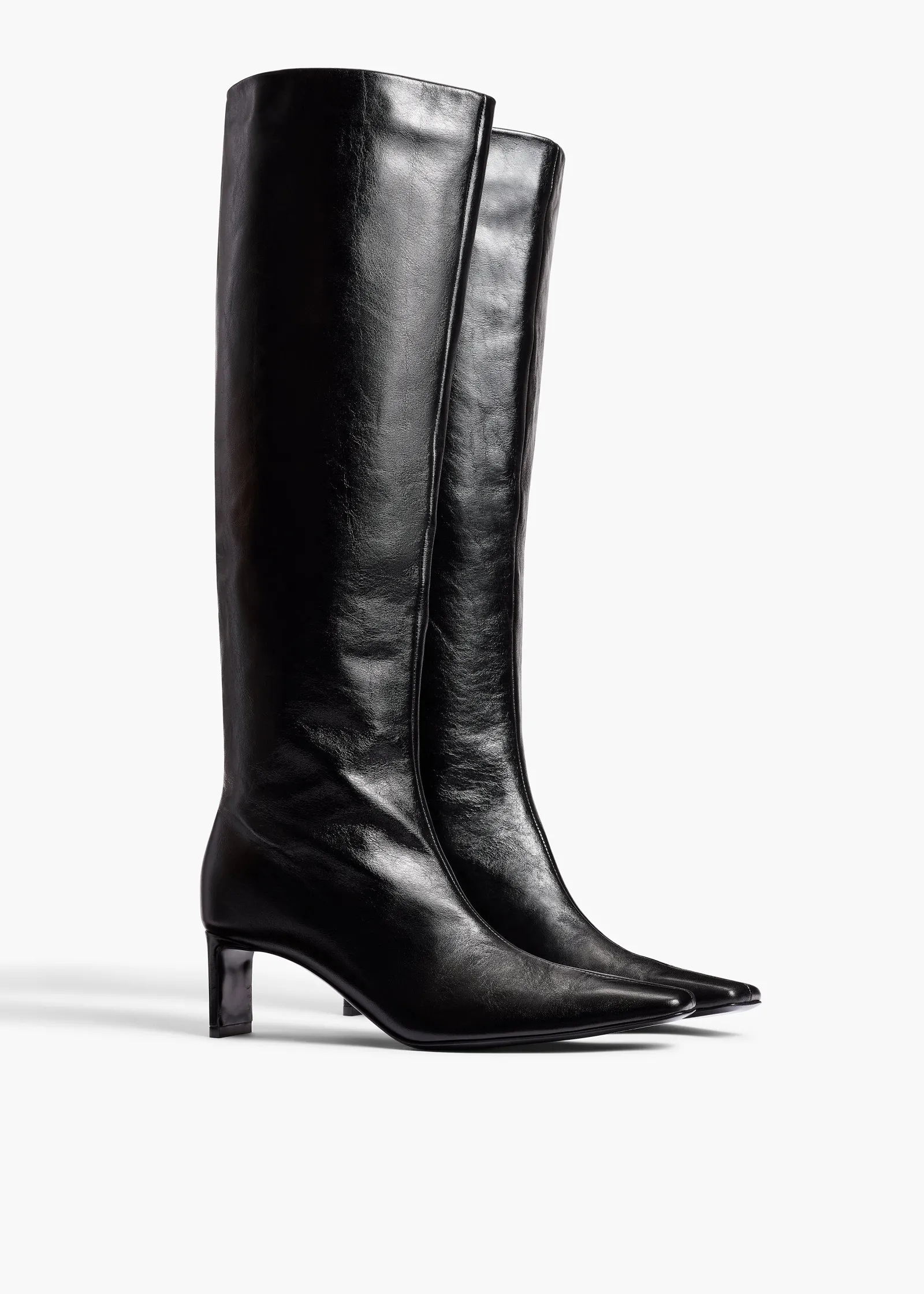 Khaite Boots-Ona Knee-High Boot in Black Glazed Leather