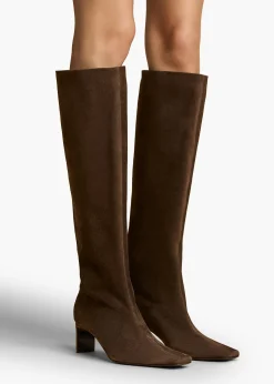 Khaite Boots-Ona Knee-High Boot in Ebano Suede