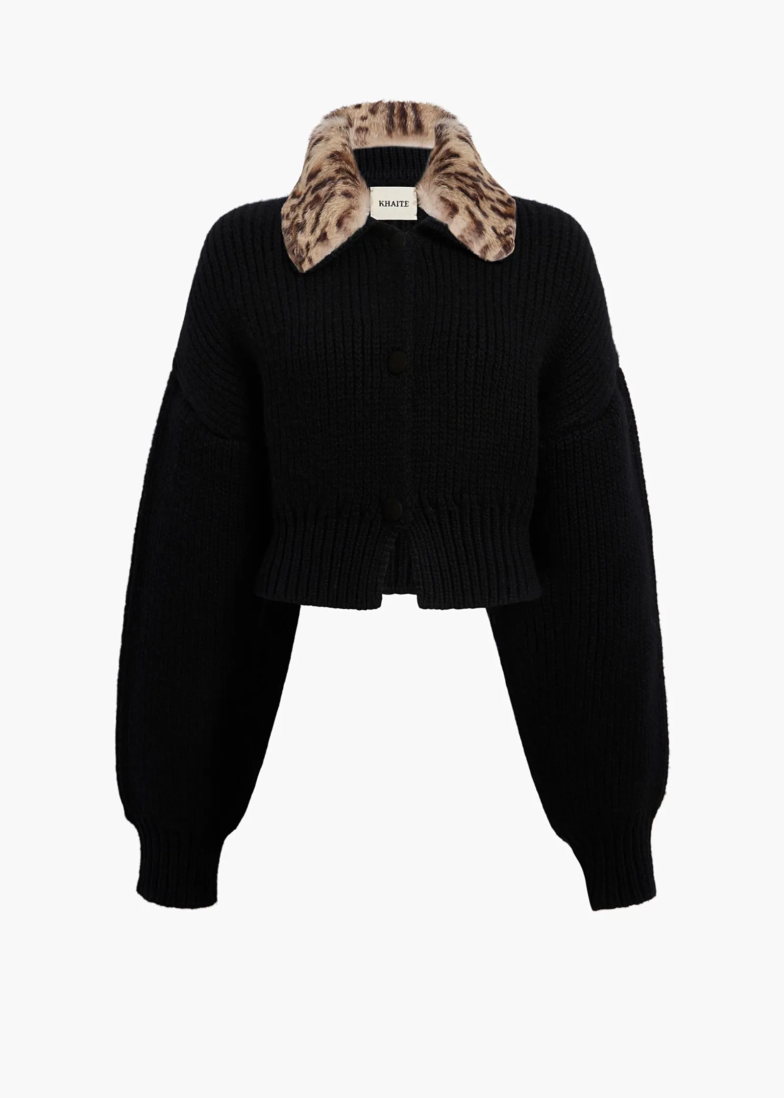 Khaite Knitwear-Pomero Jacket in Black with Rabbit Fur Collar