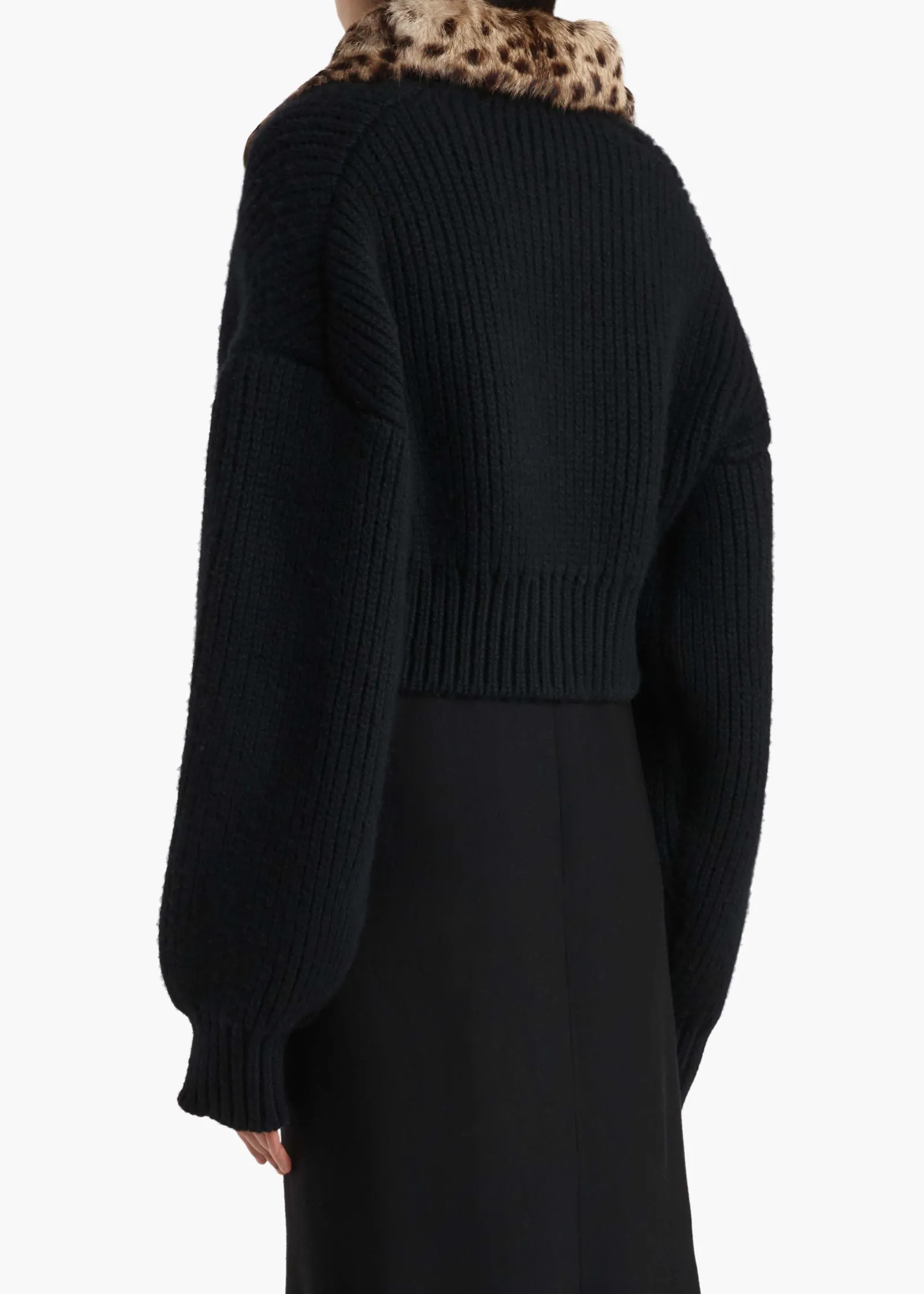 Khaite Knitwear-Pomero Jacket in Black with Rabbit Fur Collar