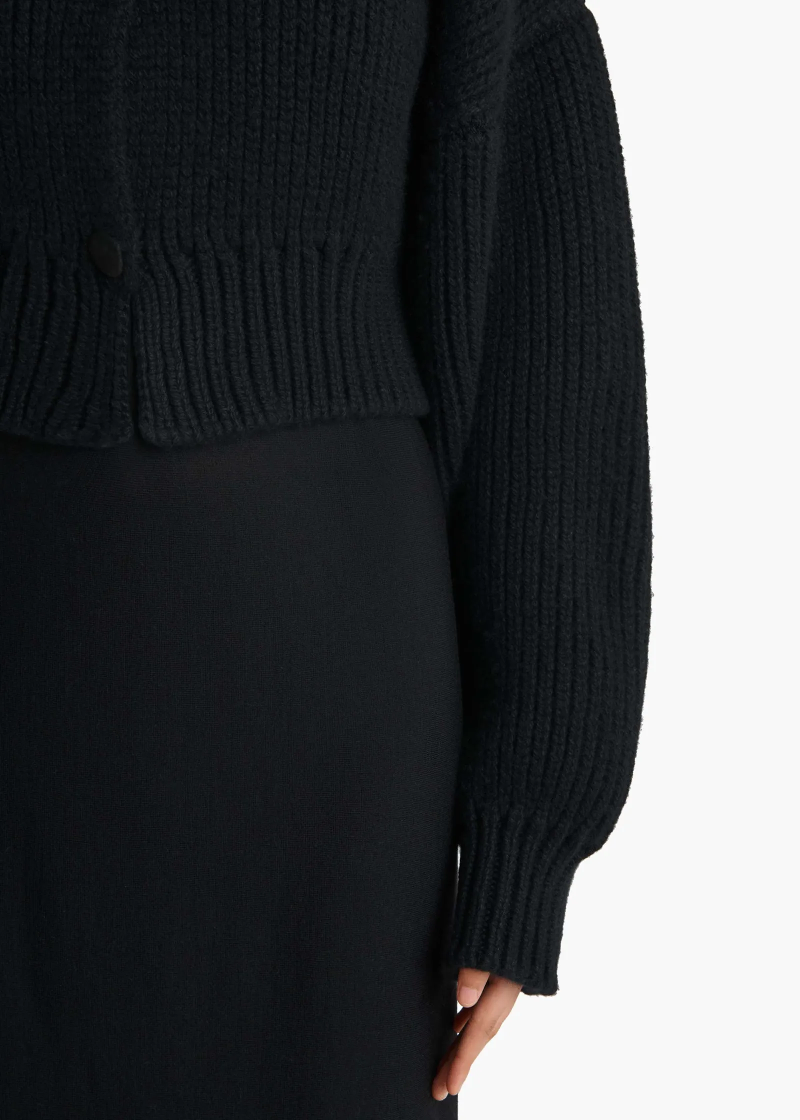 Khaite Knitwear-Pomero Jacket in Black with Rabbit Fur Collar