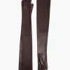 Khaite Soft Accessories-Remo Long Gloves in Brown Leather