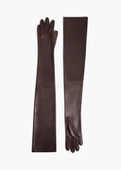 Khaite Soft Accessories-Remo Long Gloves in Brown Leather