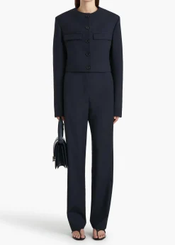 Khaite Leather|Jackets-Roto Jacket in Dark Navy