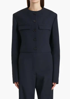 Khaite Leather|Jackets-Roto Jacket in Dark Navy