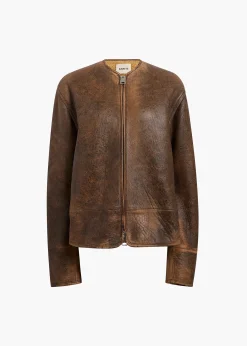 Khaite Leather|Jackets-Ruban Jacket in Dark Brown Distressed Leather