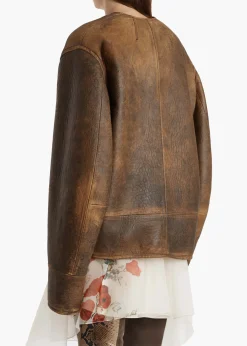 Khaite Leather|Jackets-Ruban Jacket in Dark Brown Distressed Leather