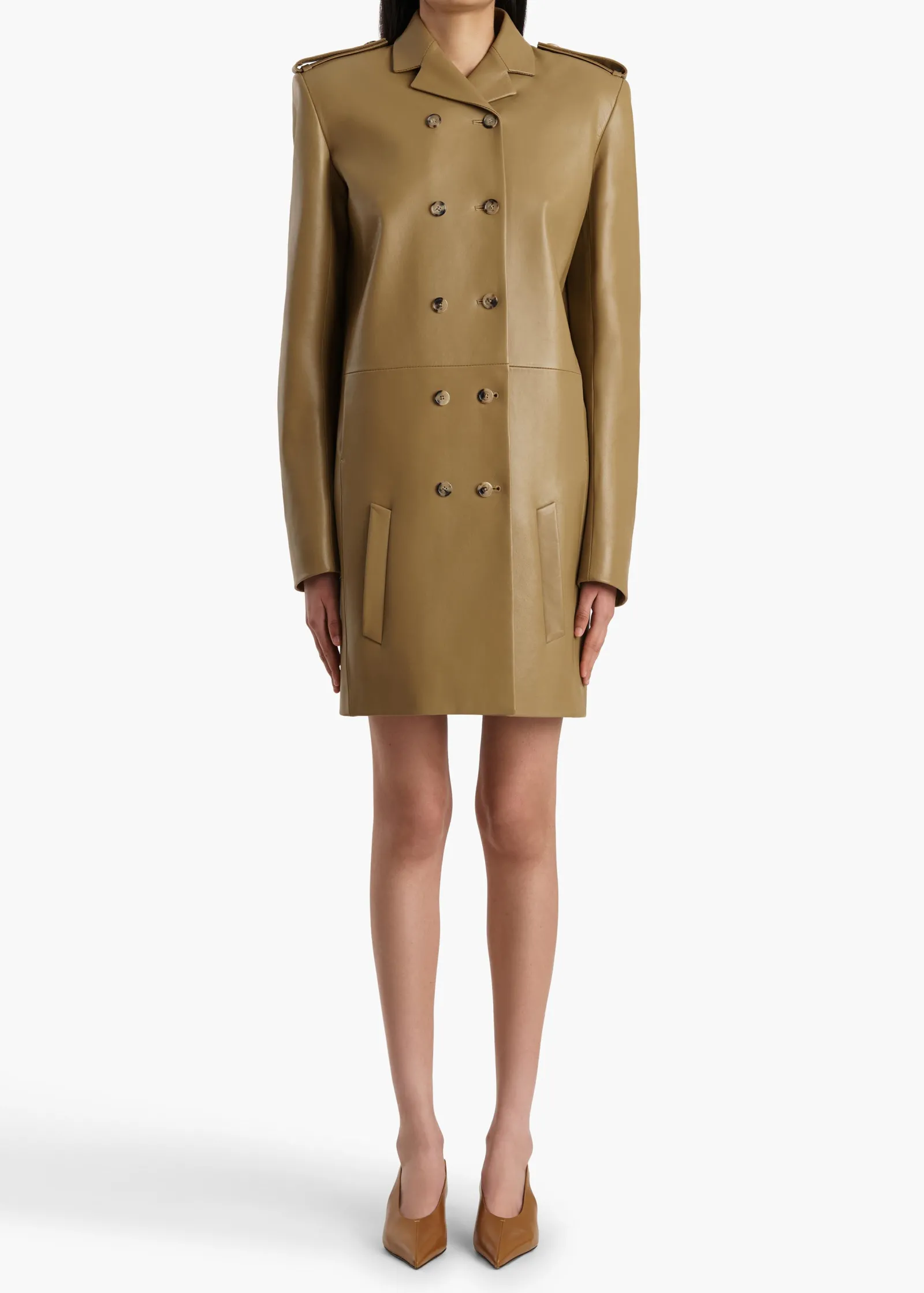 Khaite Leather|Outerwear & Coats-Sadra Coat in Golden Ochre