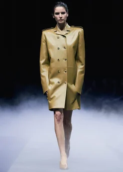 Khaite Leather|Outerwear & Coats-Sadra Coat in Golden Ochre