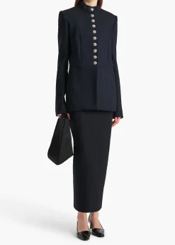 Khaite Leather|Jackets-Samuel Jacket in Navy and White Stripe