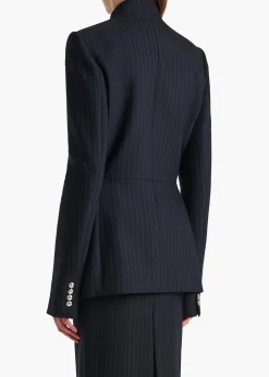 Khaite Leather|Jackets-Samuel Jacket in Navy and White Stripe
