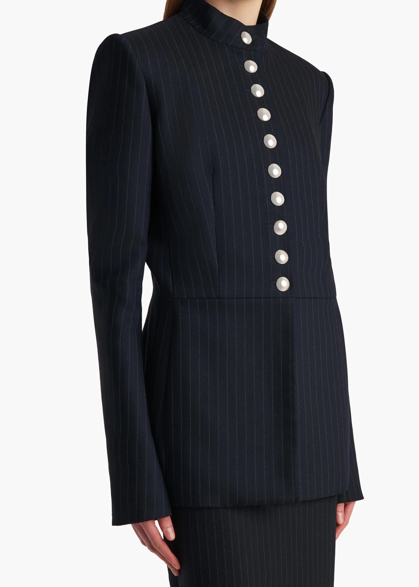 Khaite Leather|Jackets-Samuel Jacket in Navy and White Stripe