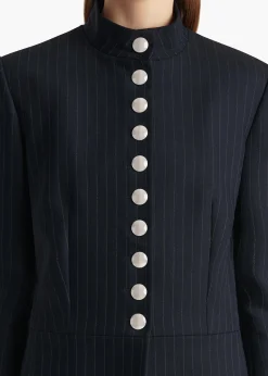 Khaite Leather|Jackets-Samuel Jacket in Navy and White Stripe