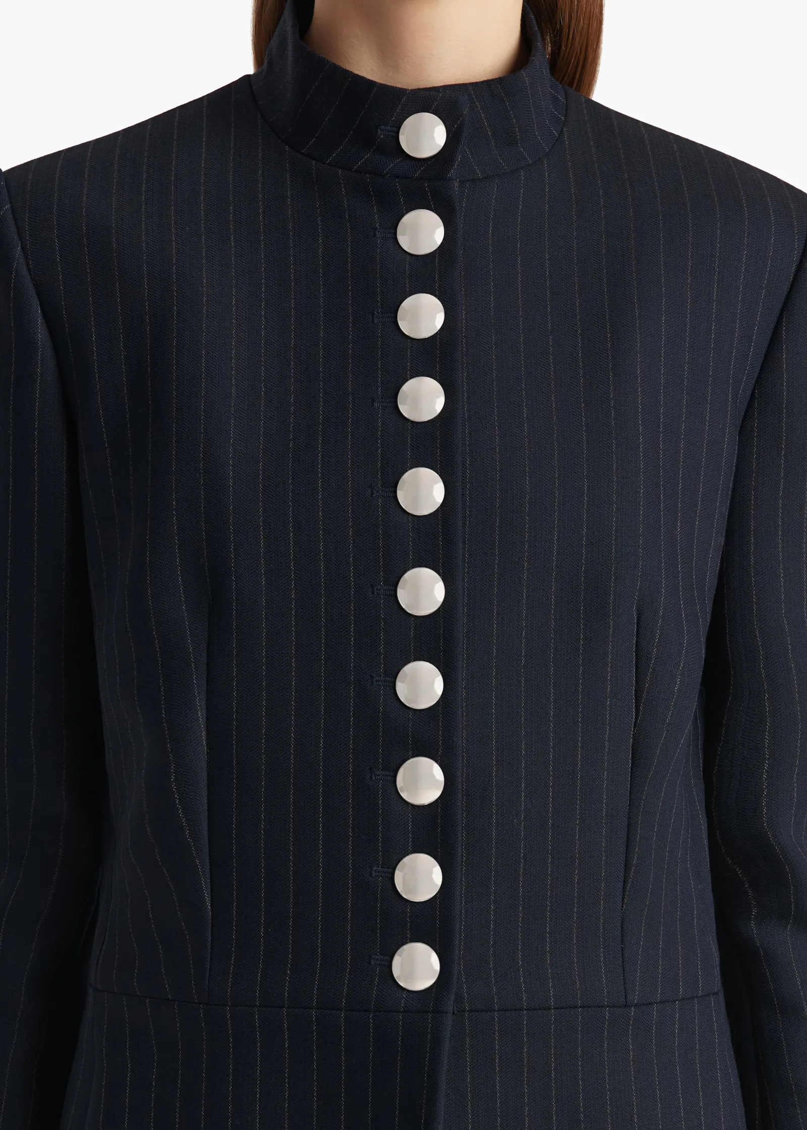 Khaite Leather|Jackets-Samuel Jacket in Navy and White Stripe